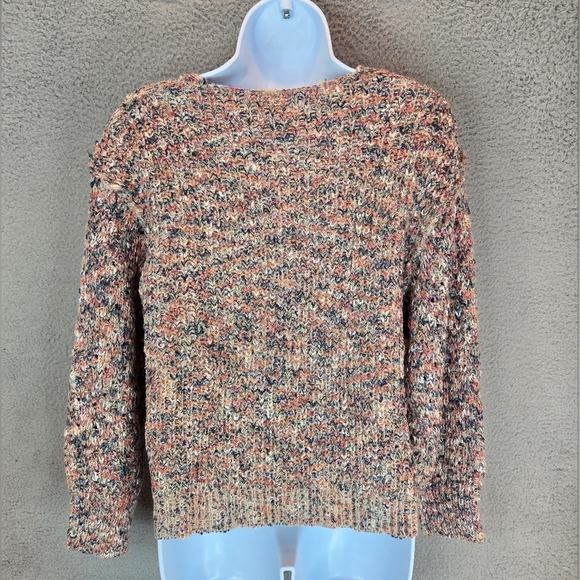 Lush Long Sleeve Sweater Sz S Multicolor Loose Knit Exposed Seams V-Neck Cozy - Picture 6 of 11